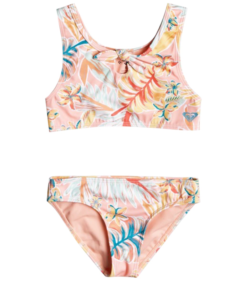 Roxy Girls' Friendly Story Two Piece Crop Top Bikini Set - Peach Pearl Ragha 3 - Swimoutlet.com