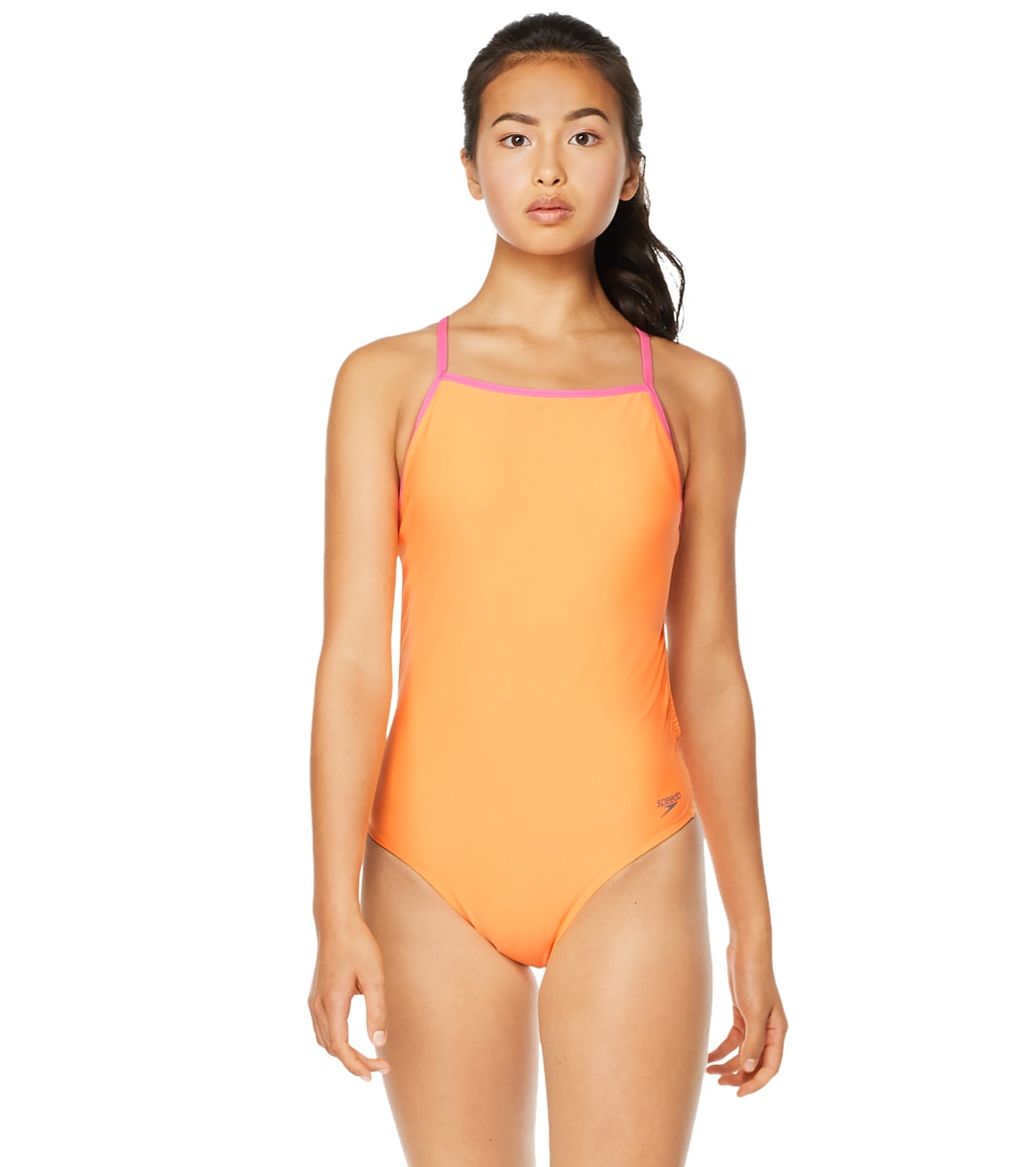 Speedo Vibe Women's The One Back Solid Piece Swimsuit - Orange/Pink 22 - Swimoutlet.com