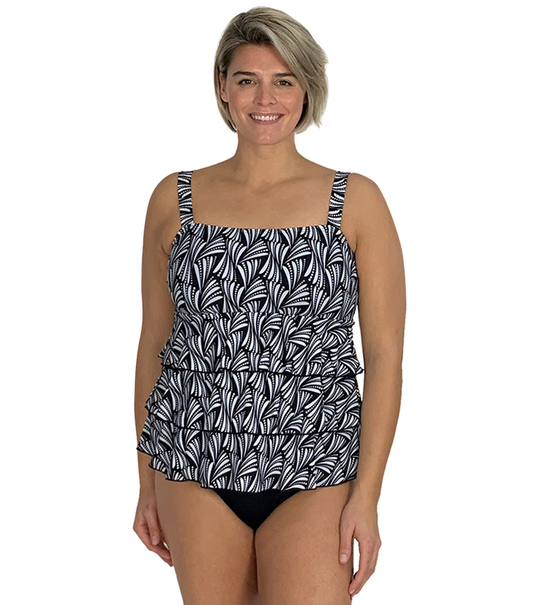 Fit4U Women's Plus Size Twist And Turn Tier Bandeau Tankini Top - Black 22W - Swimoutlet.com