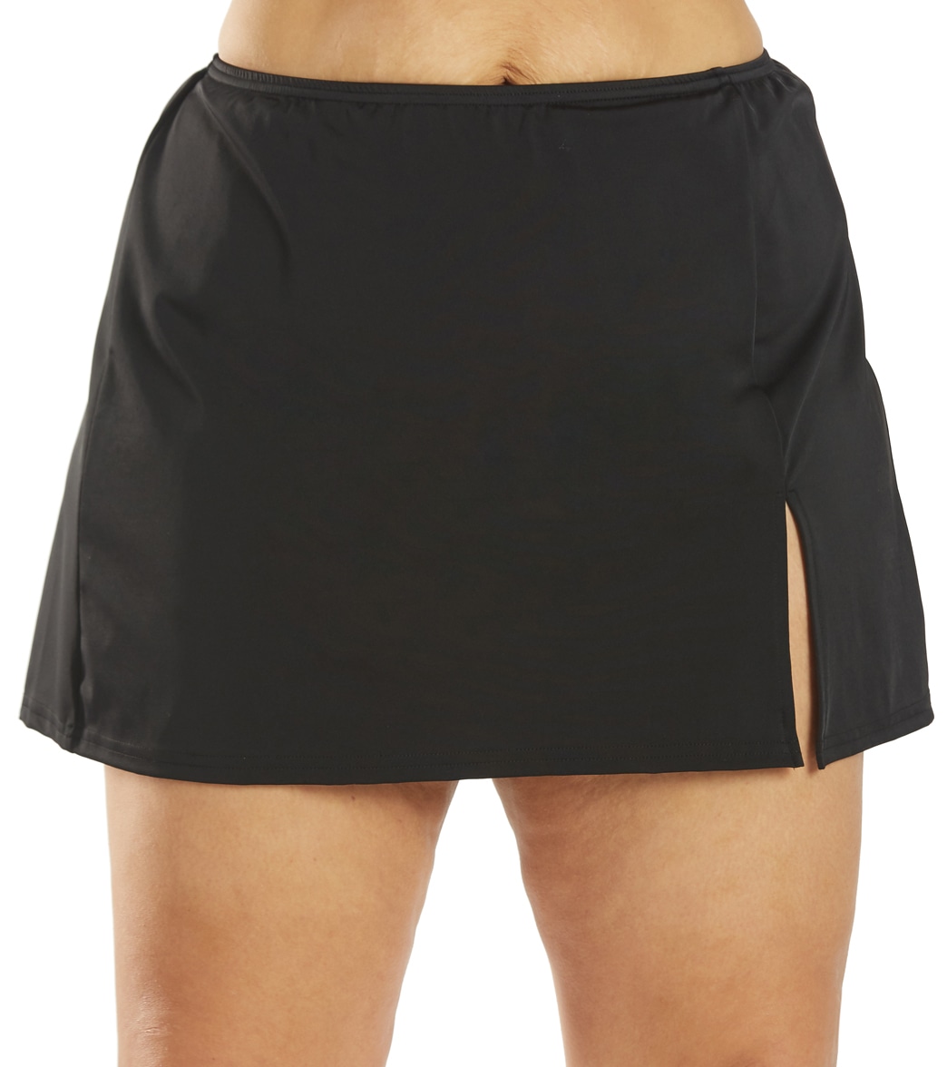 Fit4U Women's Plus Size Solid Swim Skirt With Slit - Black 24W - Swimoutlet.com