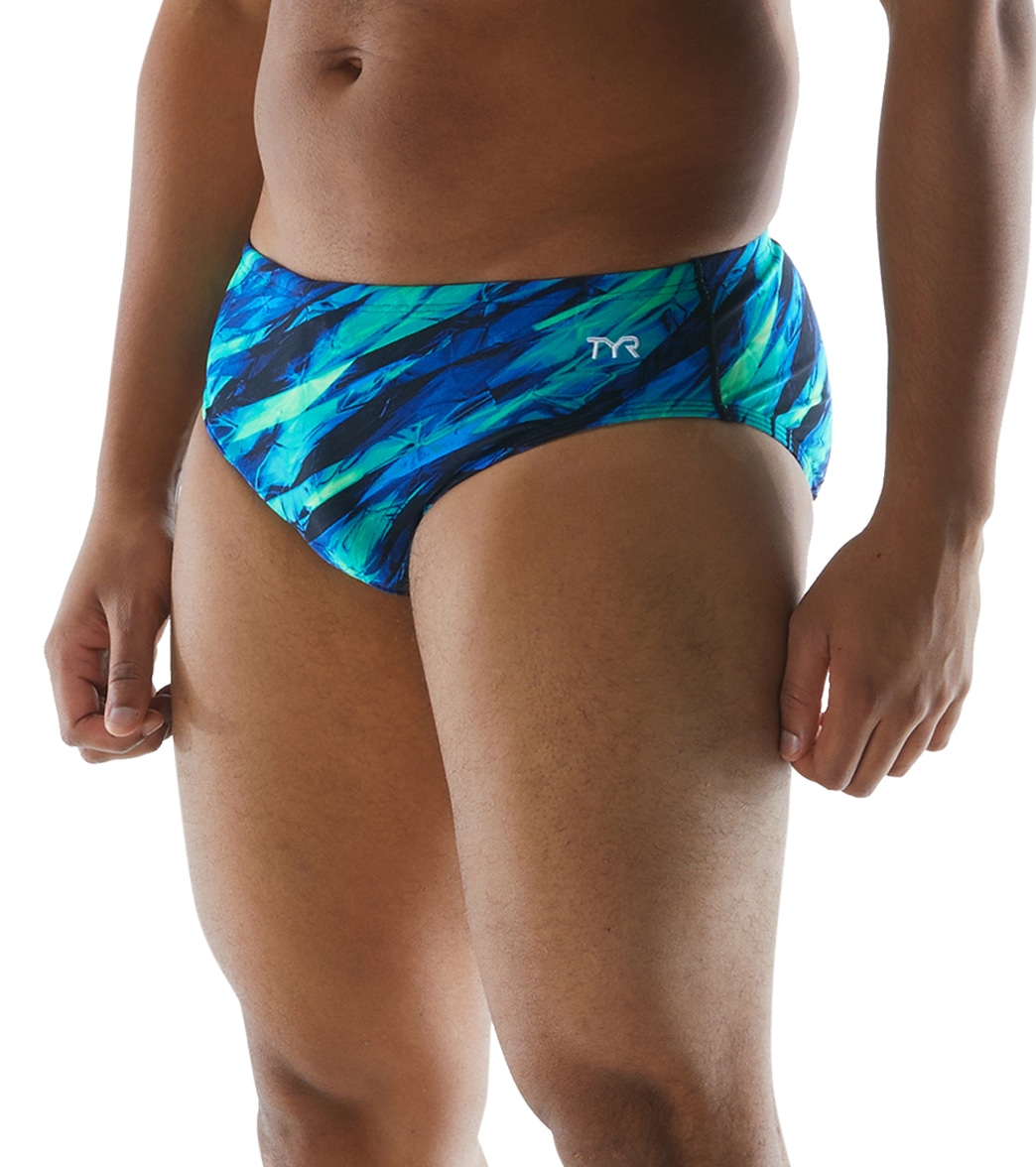 TYR Men's Vitric Racer Brief Swimsuit - Blue/Green 26 - Swimoutlet.com