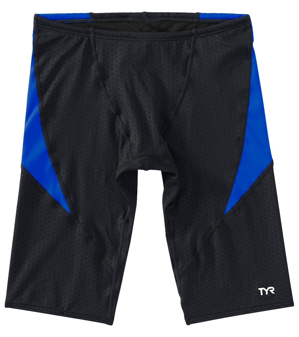 TYR Boys' Hexa Curve Splice Jammer Swimsuit - Black/Blue 22 - Swimoutlet.com