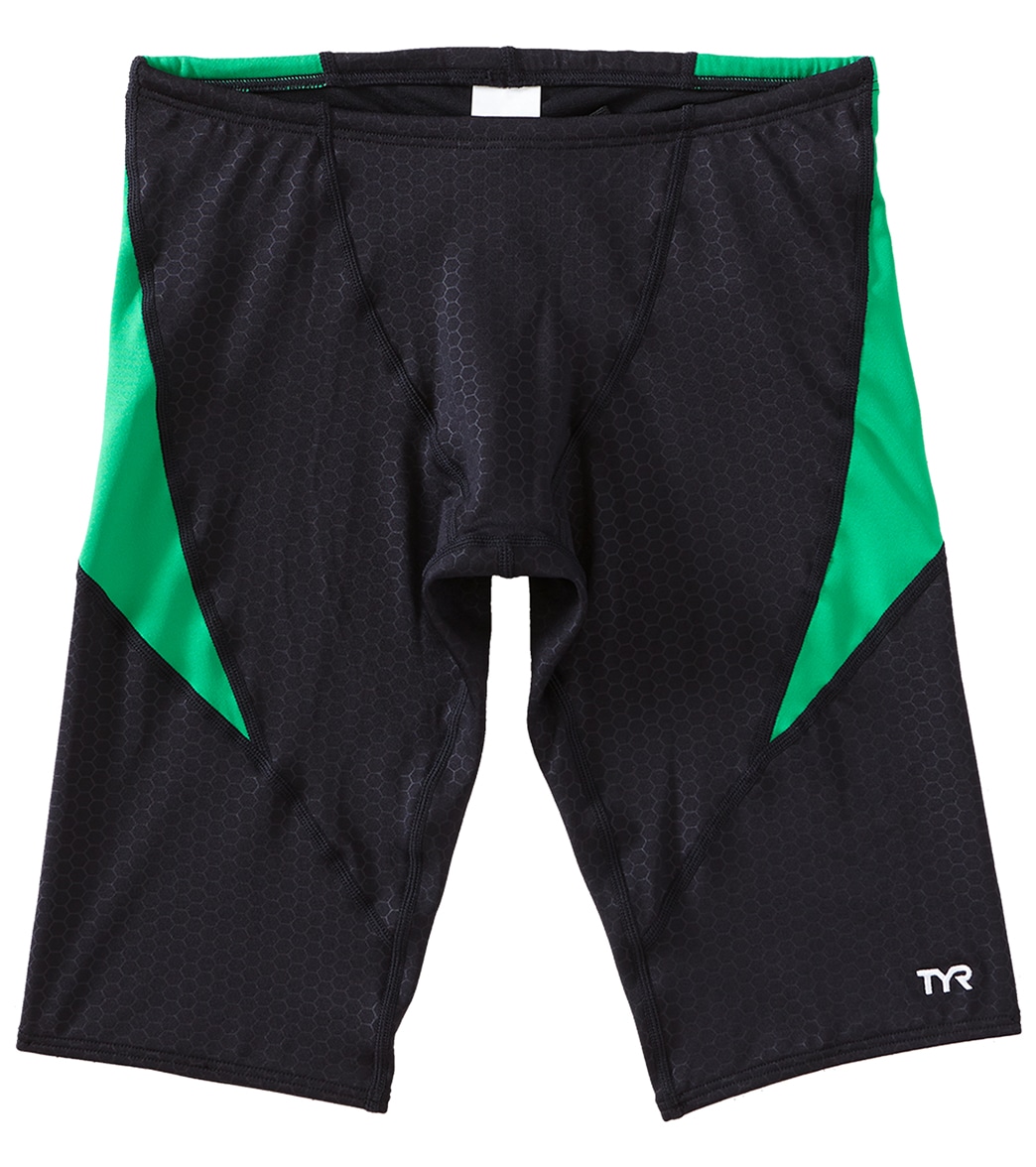 TYR Boys' Hexa Curve Splice Jammer Swimsuit - Black/Green 22 - Swimoutlet.com