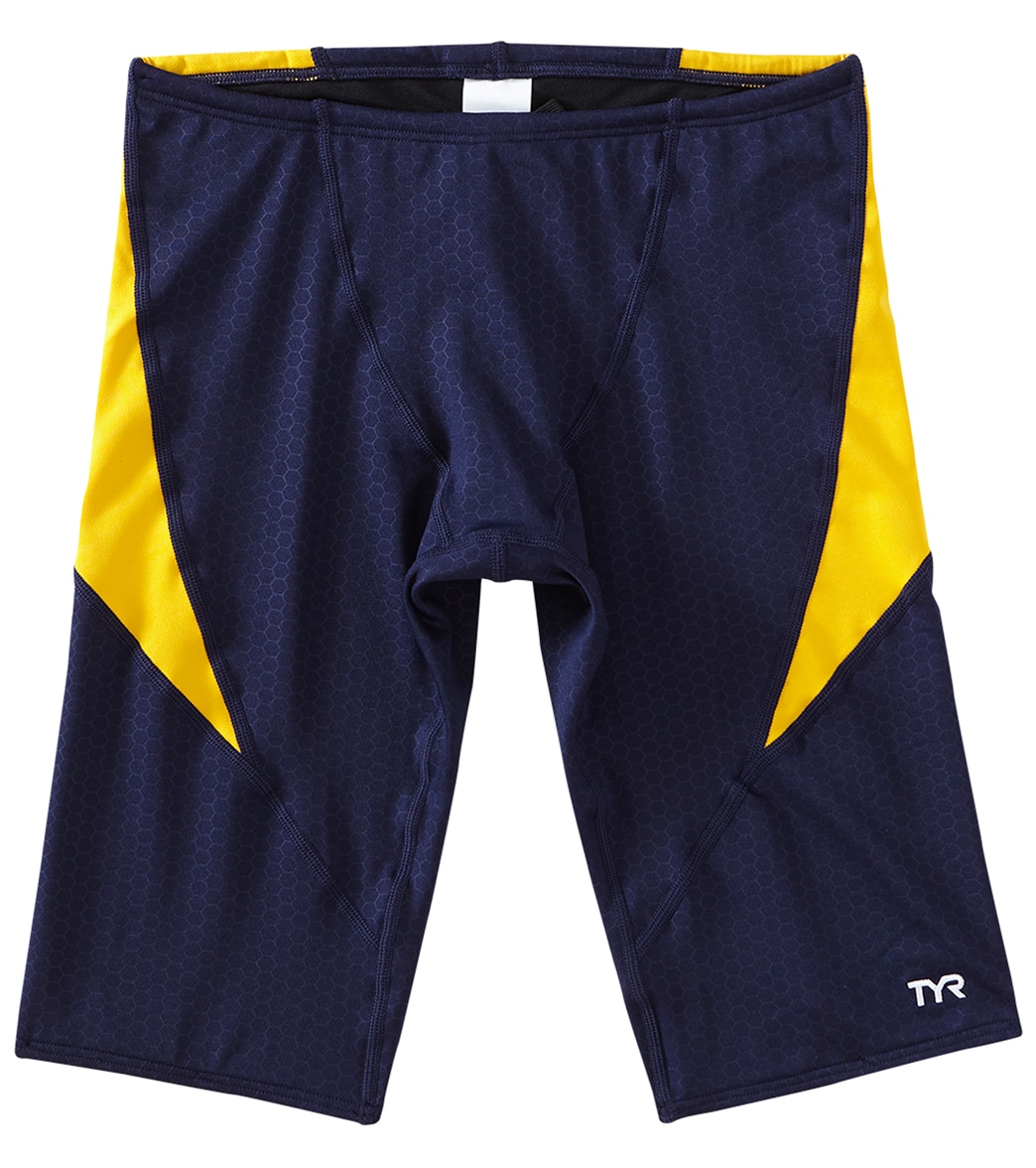 TYR Boys' Hexa Curve Splice Jammer Swimsuit - Navy/Gold 22 - Swimoutlet.com
