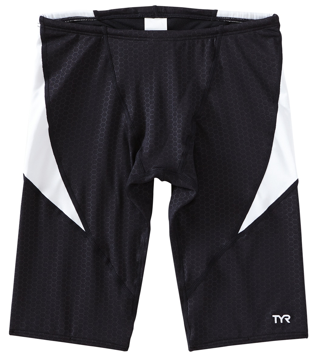 TYR Boys' Hexa Curve Splice Jammer Swimsuit - Black/White 22 - Swimoutlet.com