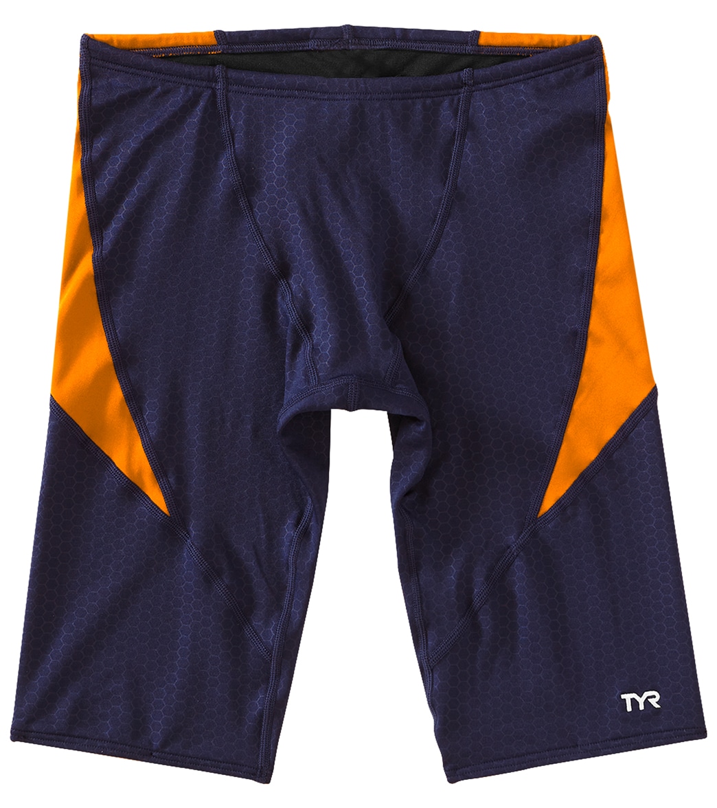 TYR Boys' Hexa Curve Splice Jammer Swimsuit - Navy/Orange 22 - Swimoutlet.com