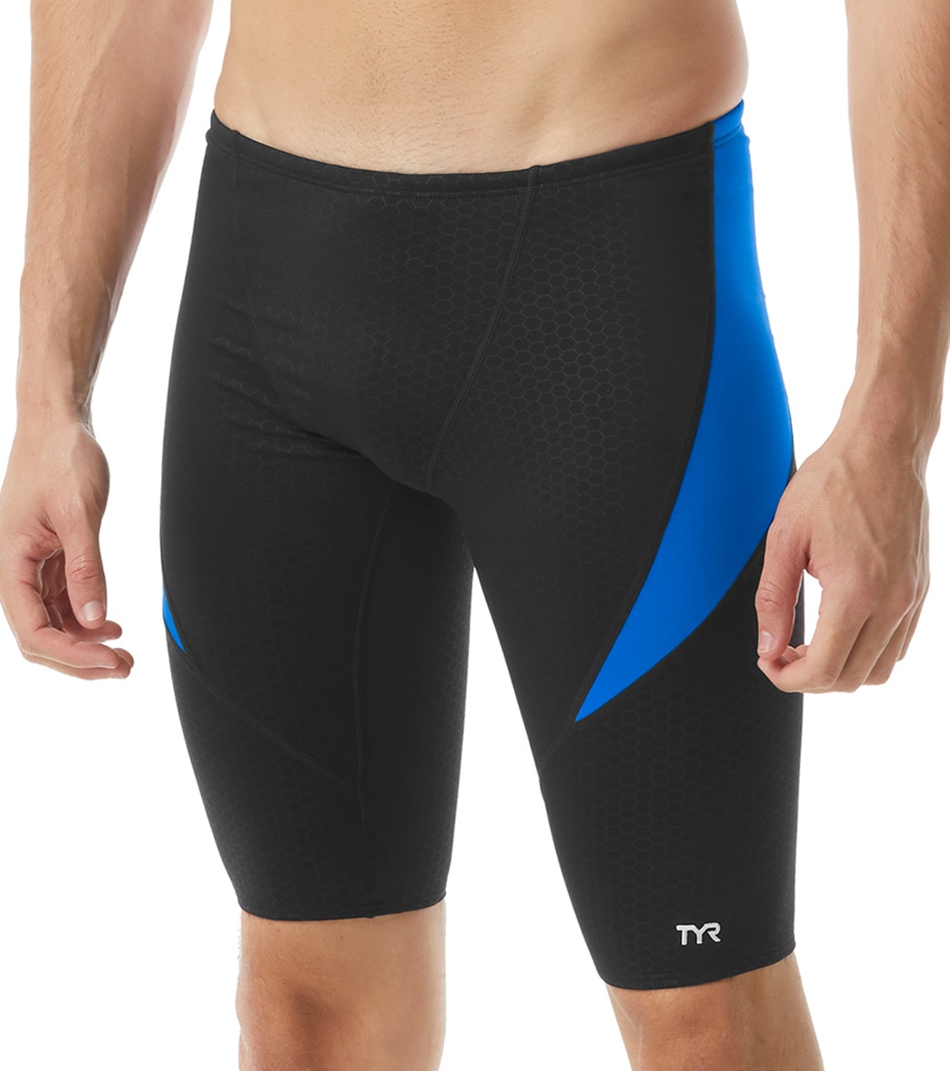 TYR Men's Hexa Curve Splice Jammer Swimsuit - Black/Blue 26 - Swimoutlet.com