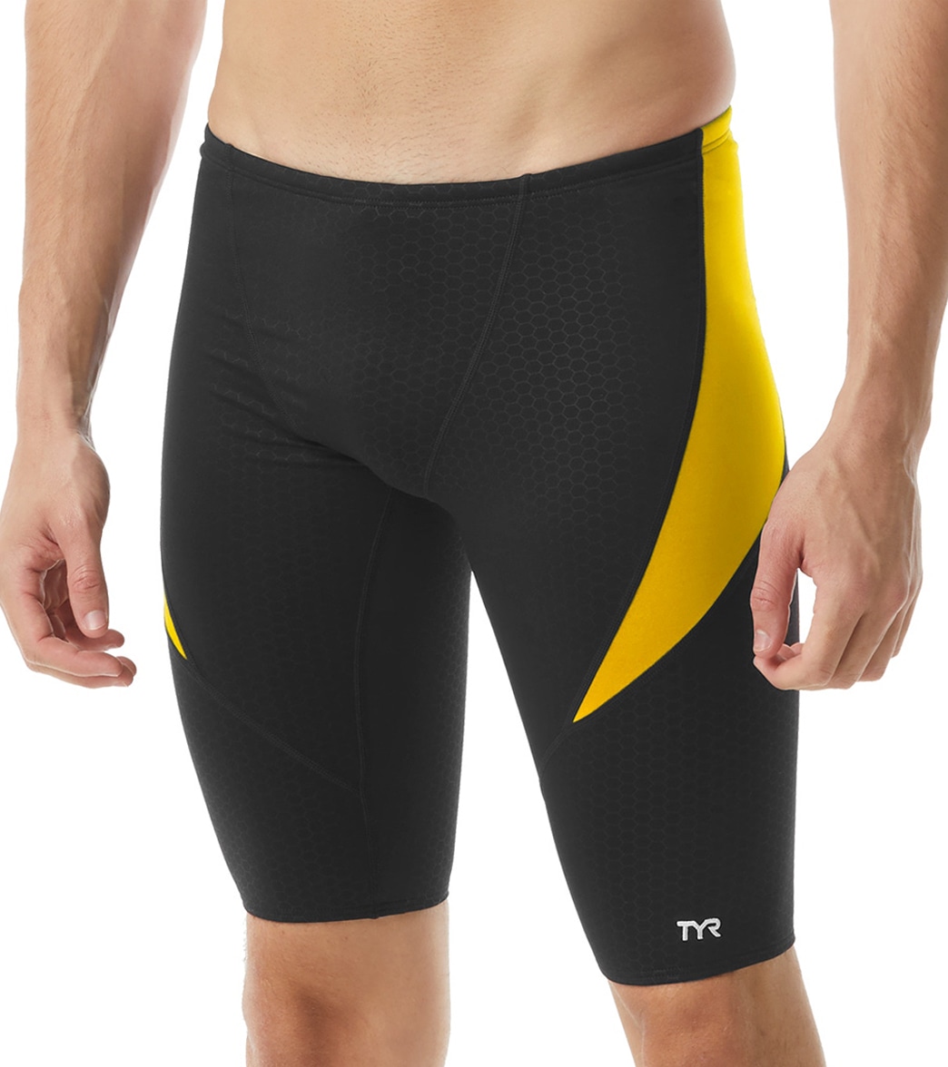 TYR Men's Hexa Curve Splice Jammer Swimsuit - Black/Gold 26 - Swimoutlet.com