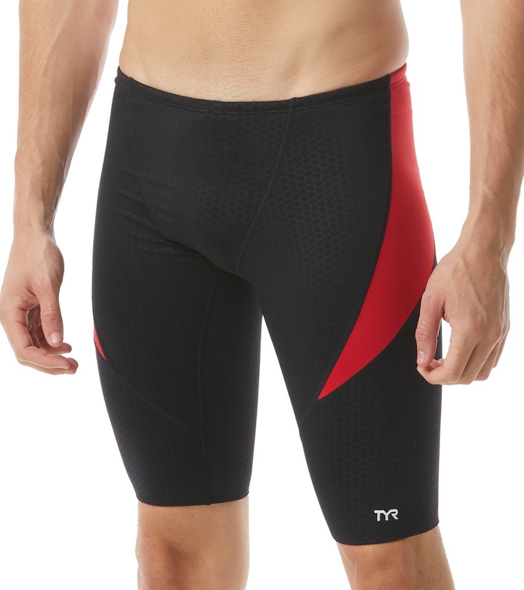 TYR Men's Hexa Curve Splice Jammer Swimsuit - Black/Red 26 - Swimoutlet.com