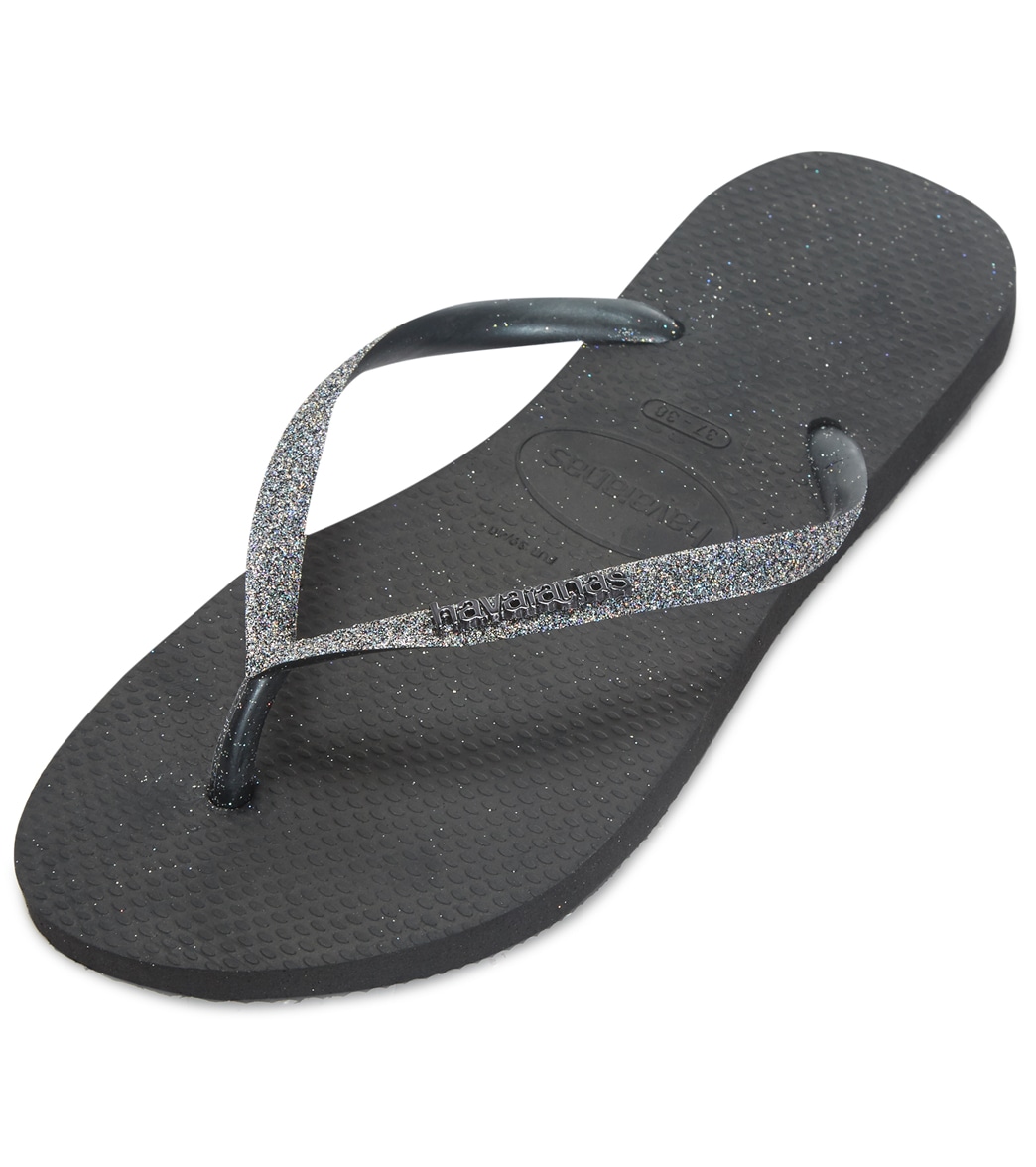 Havaianas Slim Glitter Flip Flop - Black/Dark Metallic Grey 41/42 - Swimoutlet.com