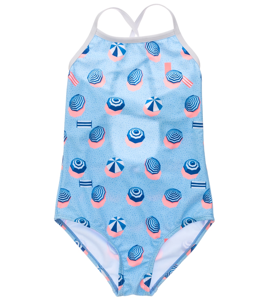 Snapper Rock Girls' French Riviera X Back Tie One Piece Swimsuit - Blue 12 Elastane/Polyamide - Swimoutlet.com