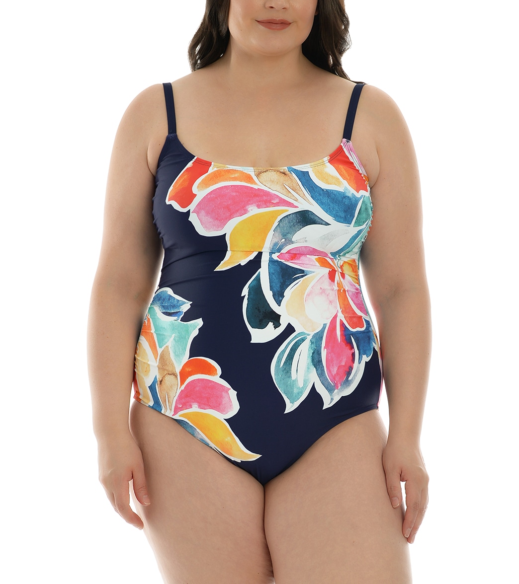 La Blanca Women's Plus Size Petals In Bloom Lingerie Mio One Piece Swimsuit - Indigo 18W - Swimoutlet.com