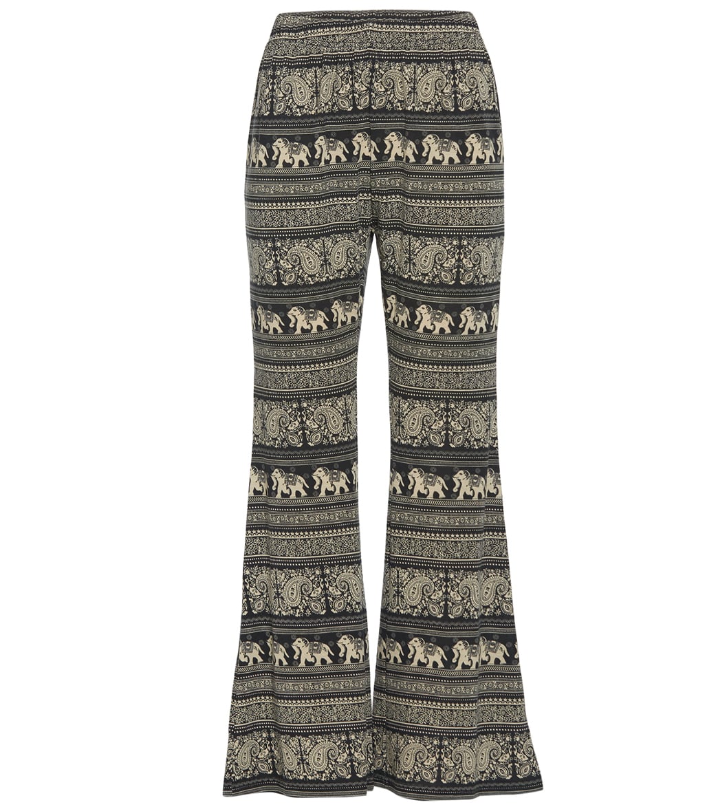 Yak & Yeti Elephant Print Yoga Pants - Black/Beige Medium Size Medium - Swimoutlet.com