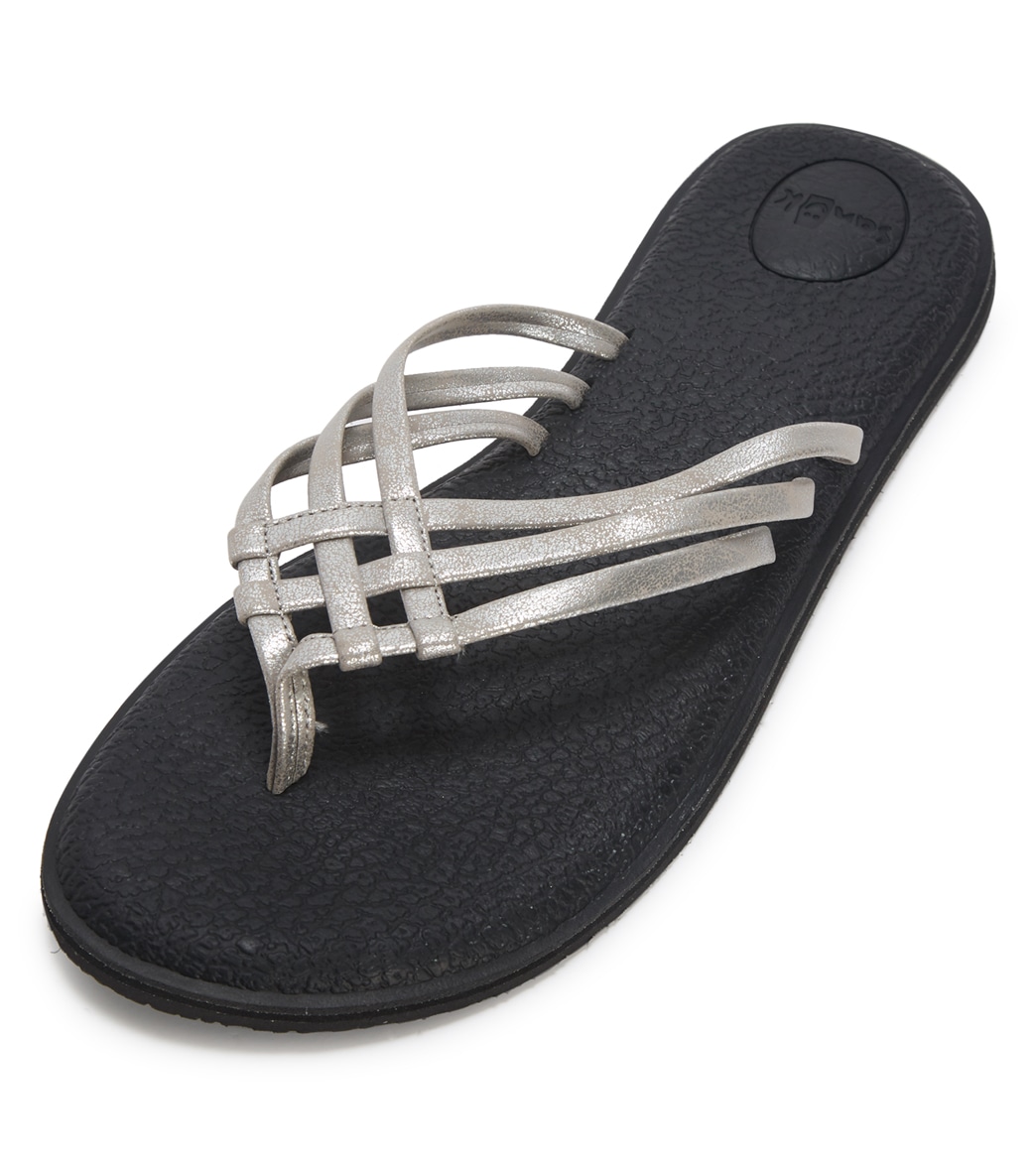 Sanuk Women's Yoga Salty Shimmer Metallic Sandals - Silver 10 - Swimoutlet.com