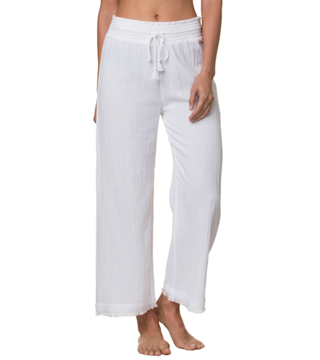 Helen Jon Women's New Line Essentials Beachcomber Ankle Pants - White Medium Cotton - Swimoutlet.com