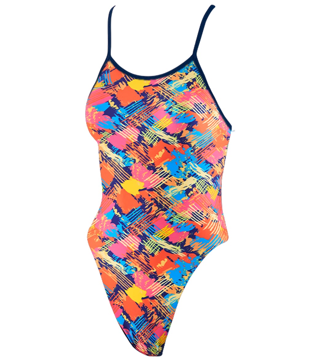 Mizuno Women's Exer Print Thin Strap One Piece Swimsuit - Orange 20 Polyester - Swimoutlet.com