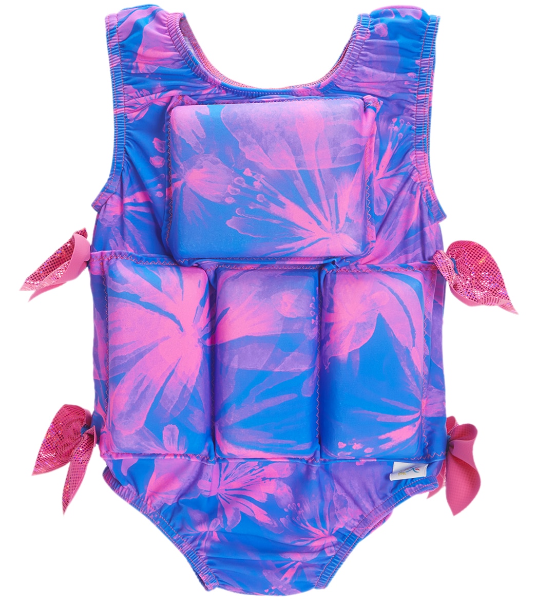 My Pool Pal Girl's Bright Blue And Pink Flotation Swimsuit - Blue/Pink Print Large 50-70 Lbs - Swimoutlet.com