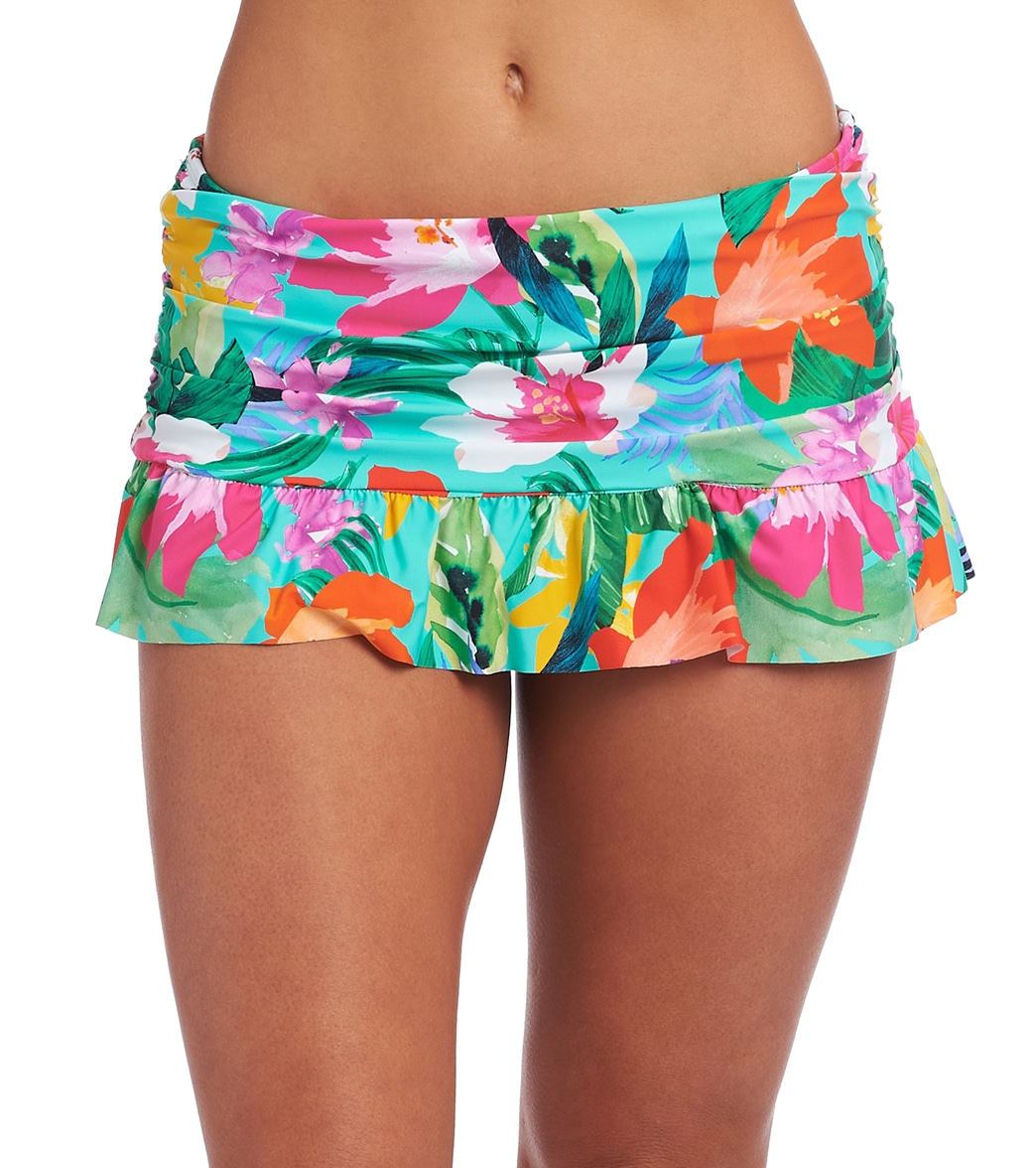 La Blanca Women's Tropea Breeze Ruffle Skirt Bottom - Aquamarine 10 - Swimoutlet.com