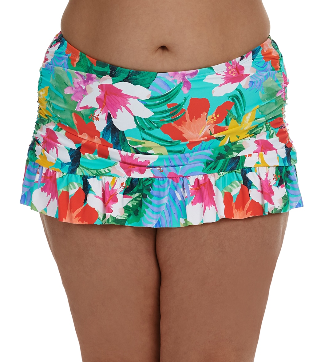 La Blanca Women's Plus Size Tropea Breeze Ruffle Skirt Bottom - Aquamarine 16W - Swimoutlet.com