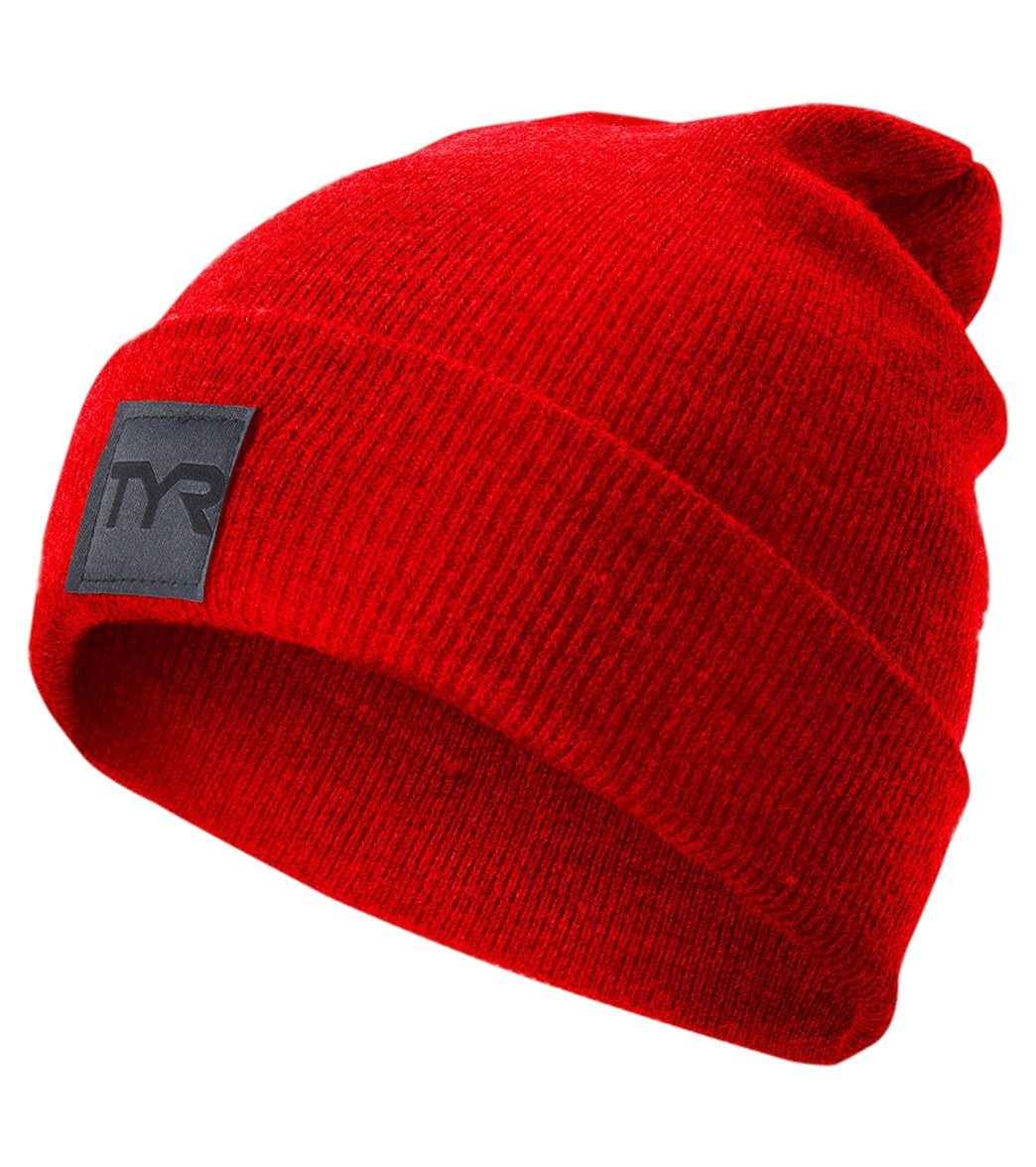 TYR Cuffed Knit Beanie - Red One Size - Swimoutlet.com