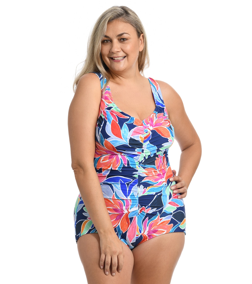 Maxine Women's Plus Size Jungle Vines Girl Leg One Piece Swimsuit - Multi 20W - Swimoutlet.com
