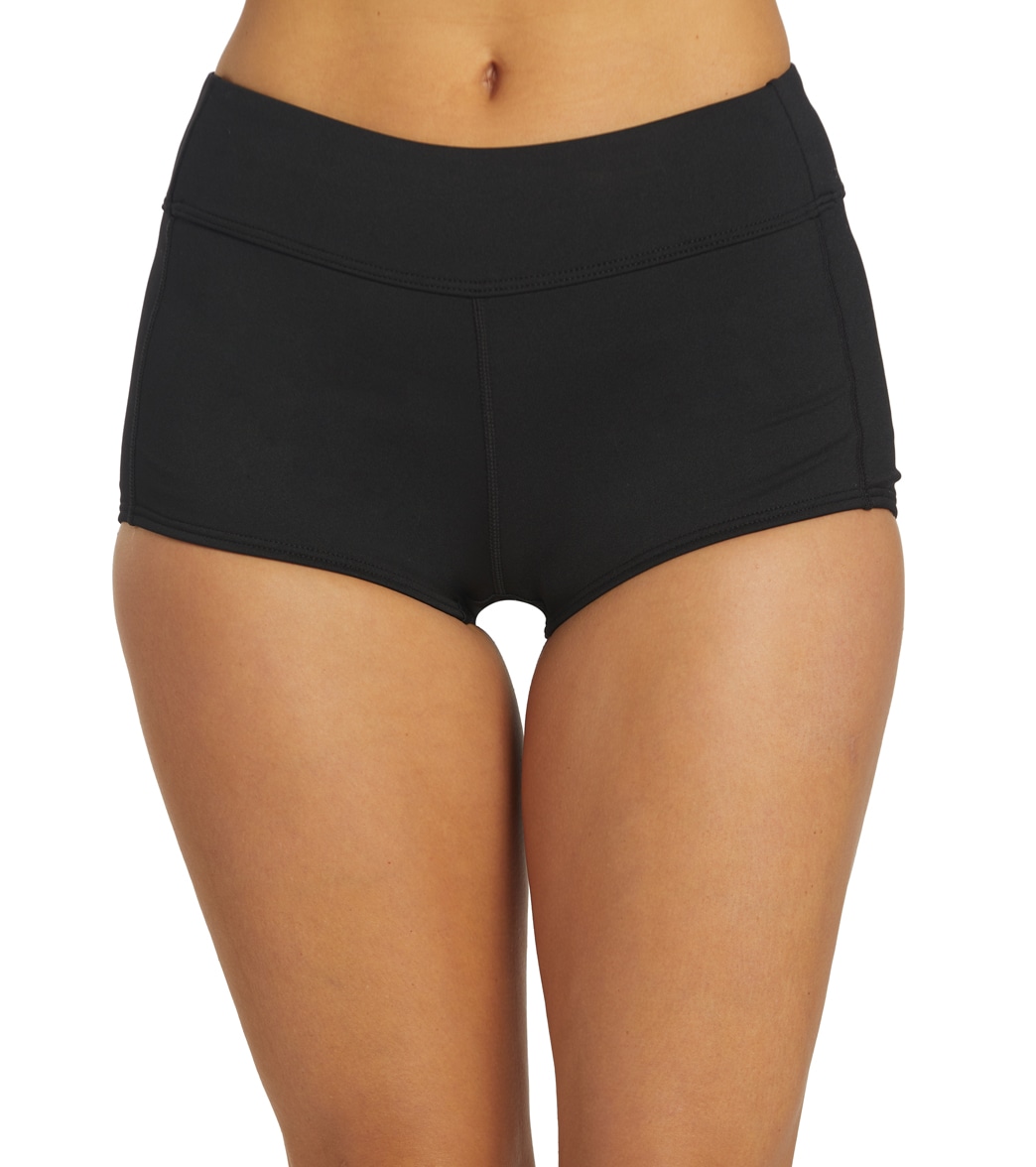 TYR Women's Solid Casey Boyshorts Bikini Bottom - Black 12 - Swimoutlet.com
