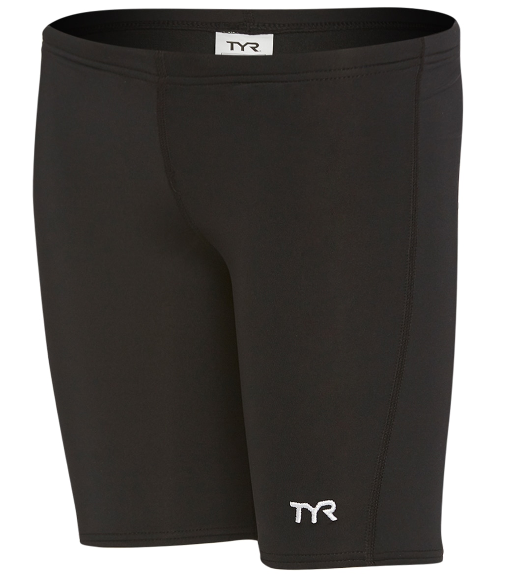 TYR Boys' Solid Jammer Swimsuit - Black Large 12/14 Polyester/Spandex - Swimoutlet.com