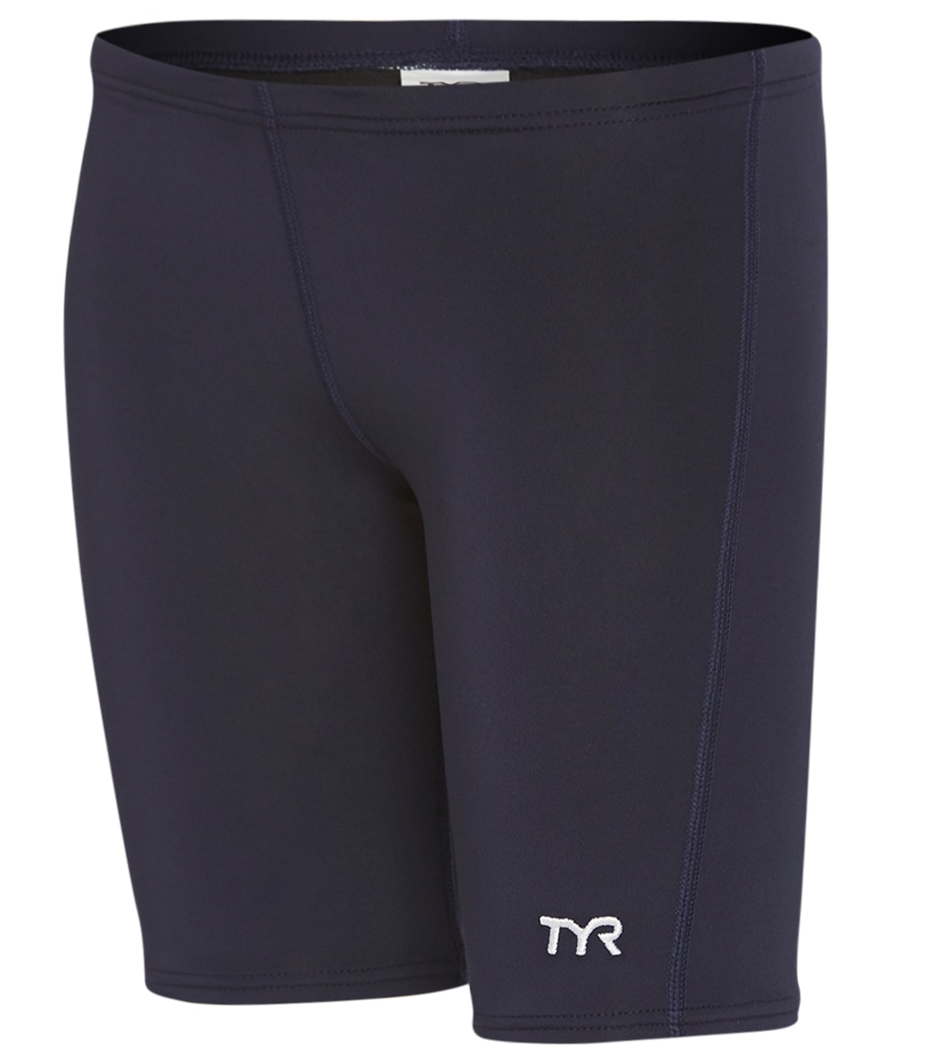 TYR Boys' Solid Jammer Swimsuit - Navy Large 12/14 Polyester/Spandex - Swimoutlet.com