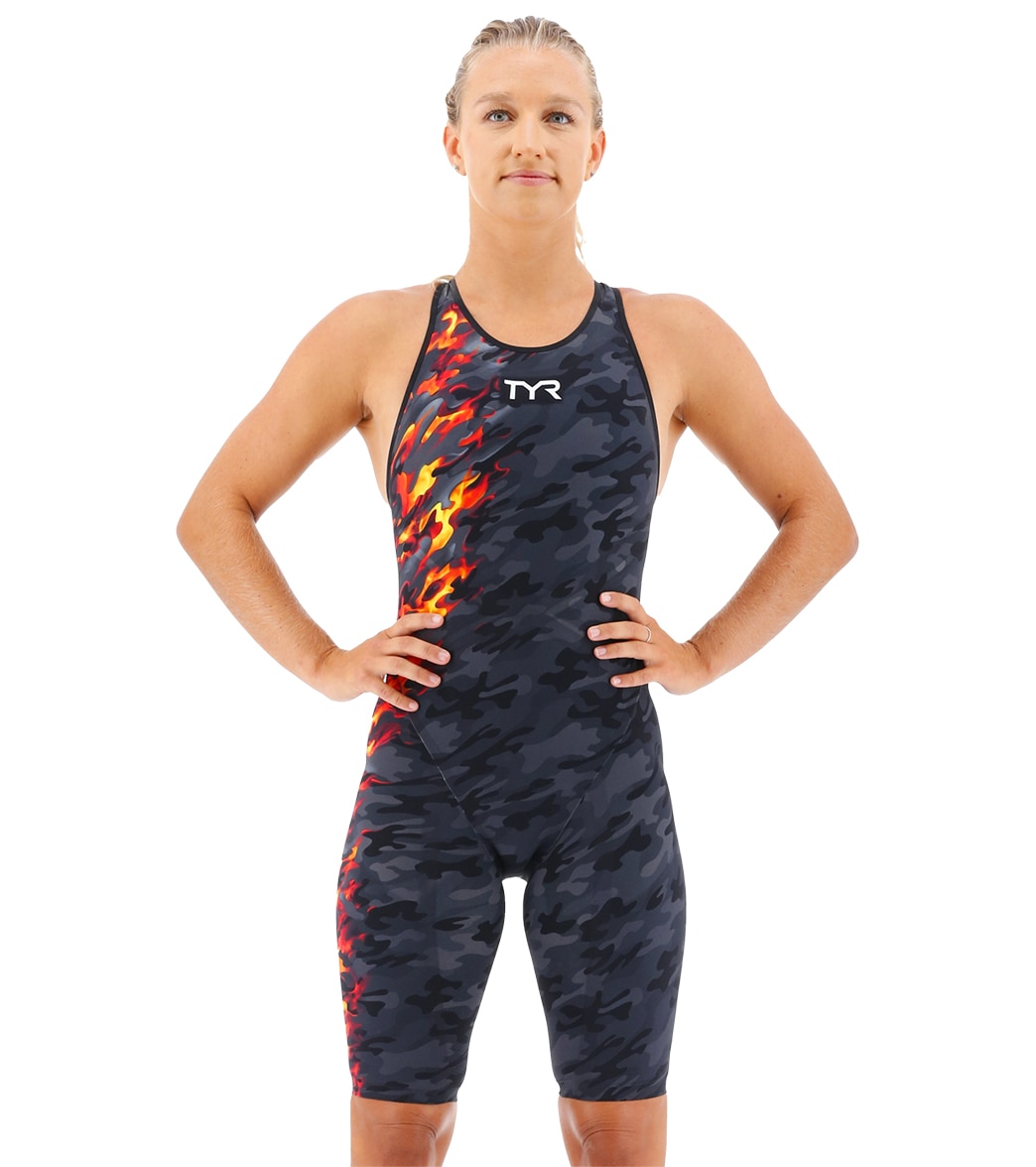 TYR Women's Venzo Camo Closed Back Tech Suit Swimsuit - Fire 23 - Swimoutlet.com