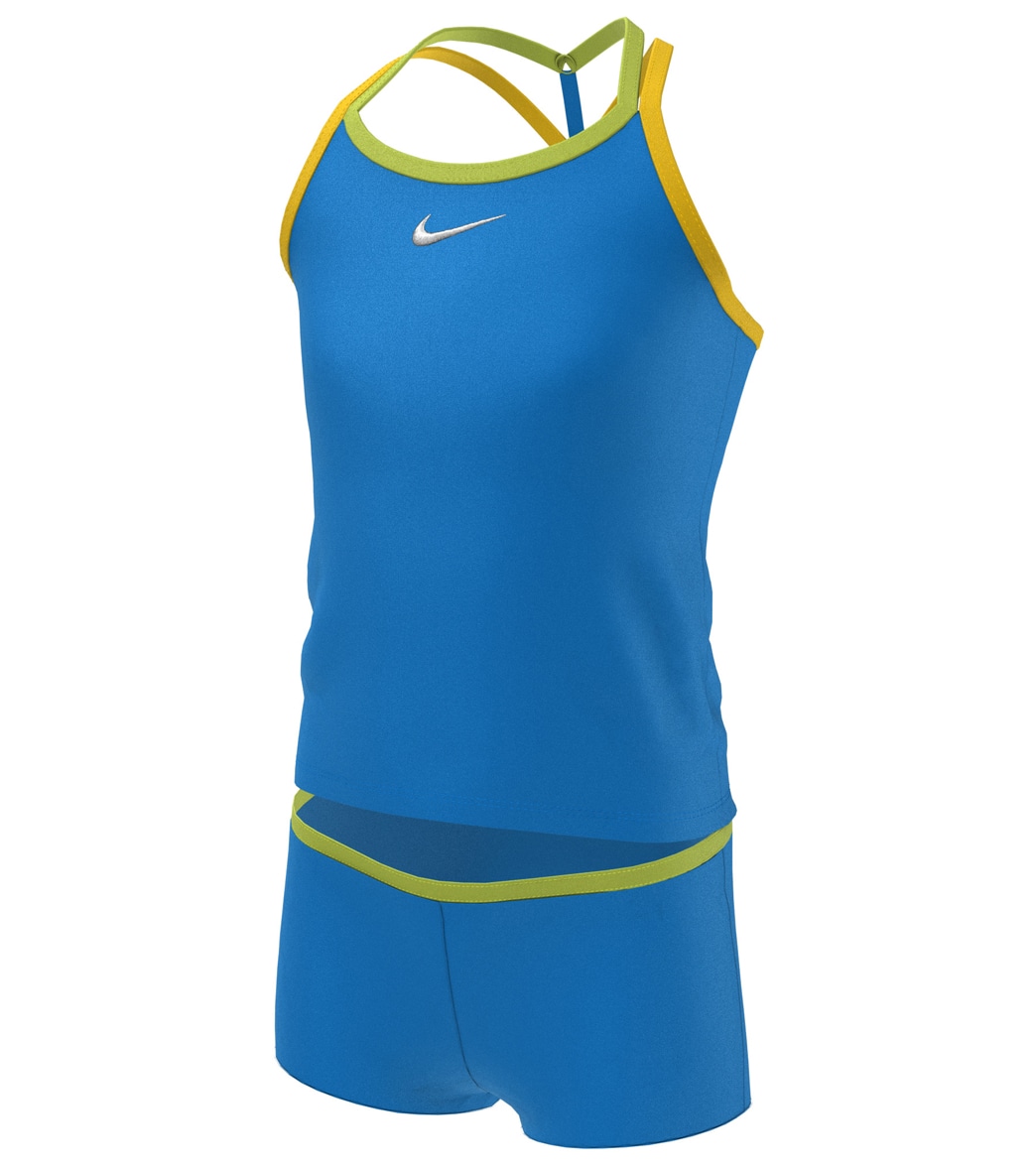 Nike Girls' Essential T-Crossback Two Piece Tankini Set Big Kid - Photo Blue Large Polyester - Swimoutlet.com
