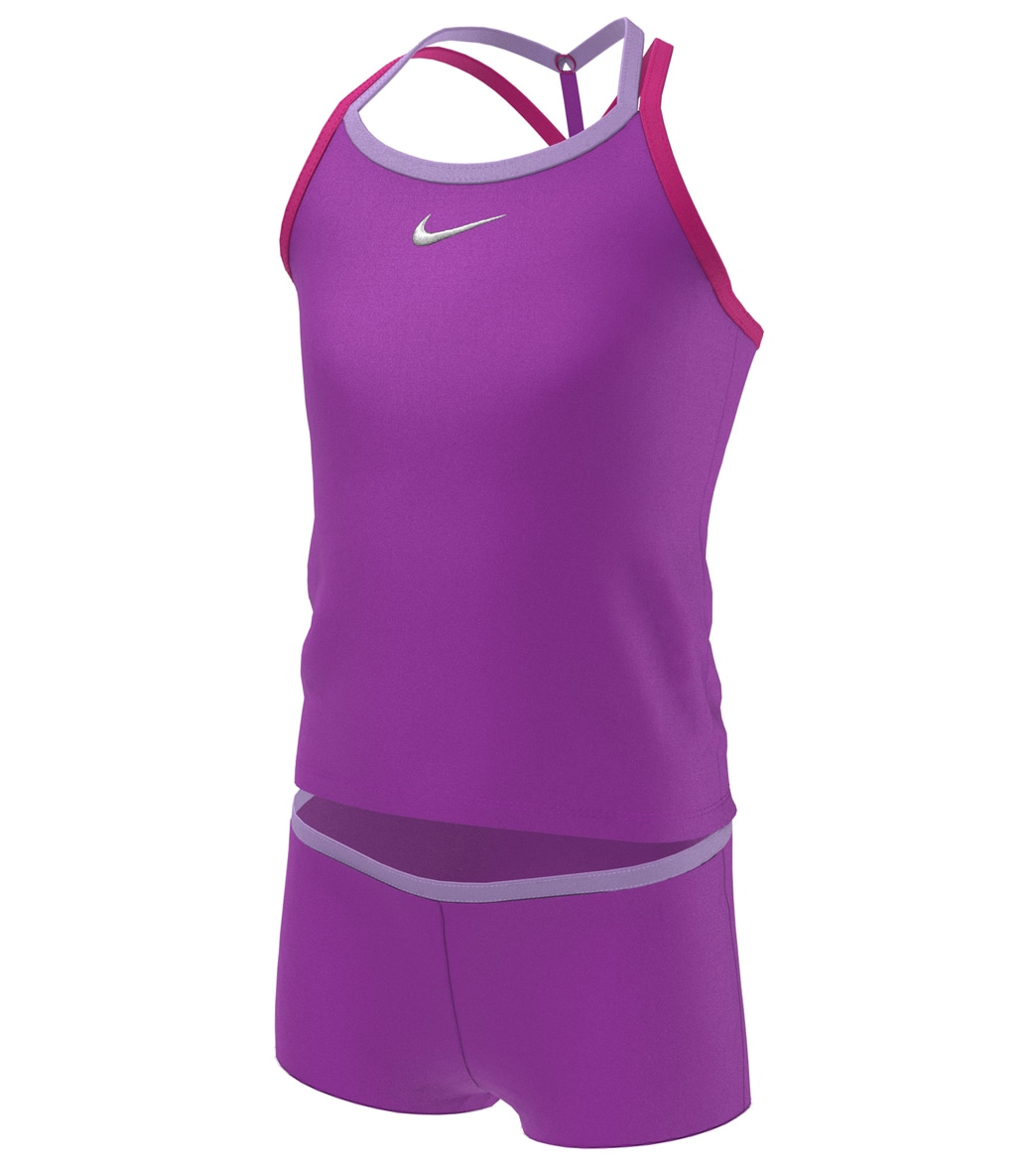 Nike Girls' Essential T-Crossback Two Piece Tankini Set Big Kid - Laser Purple Large Polyester - Swimoutlet.com