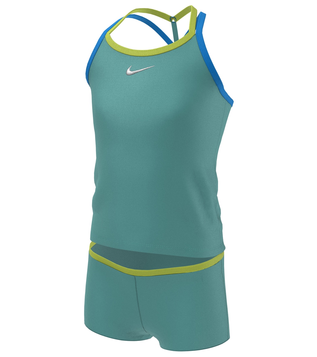 Nike Girls' Essential T-Crossback Two Piece Tankini Set Big Kid - Washed Teal Small Polyester - Swimoutlet.com