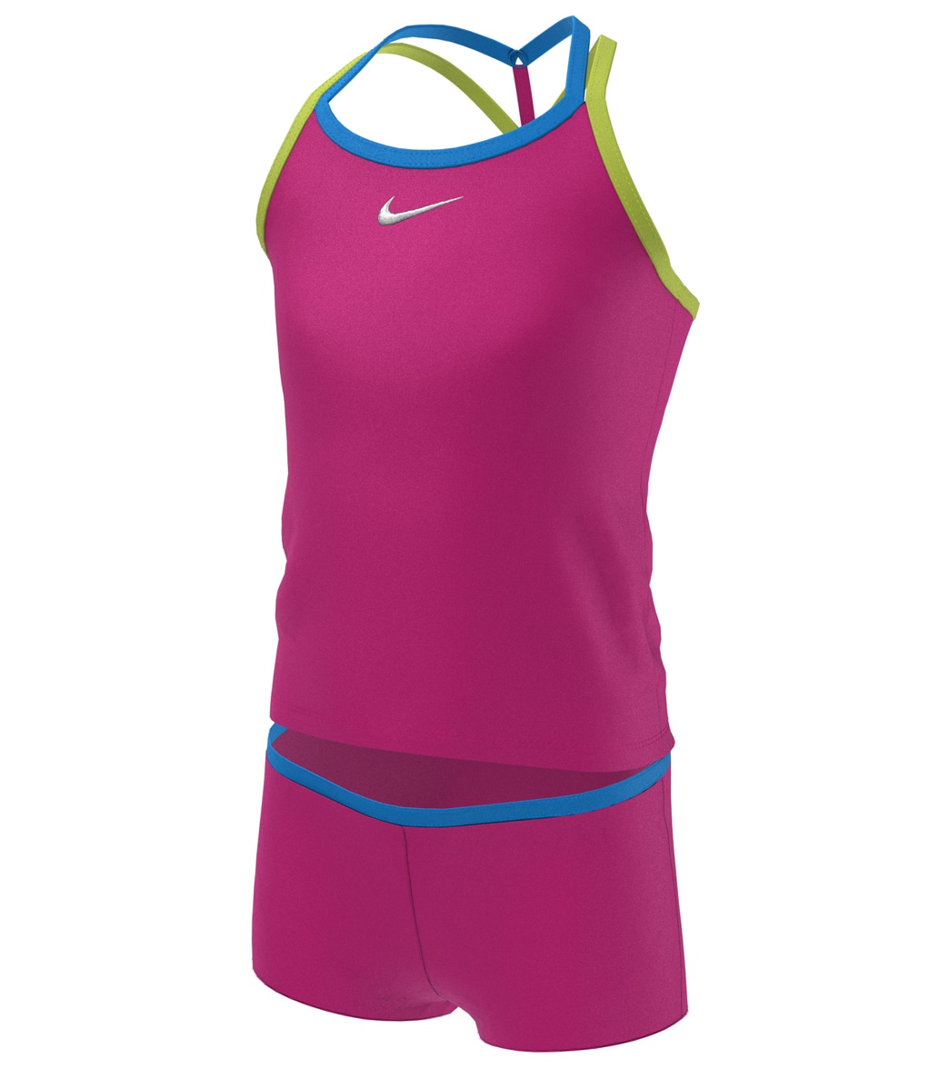 Nike Girls' Essential T-Crossback Two Piece Tankini Set Big Kid - Pink Prime Large Polyester - Swimoutlet.com