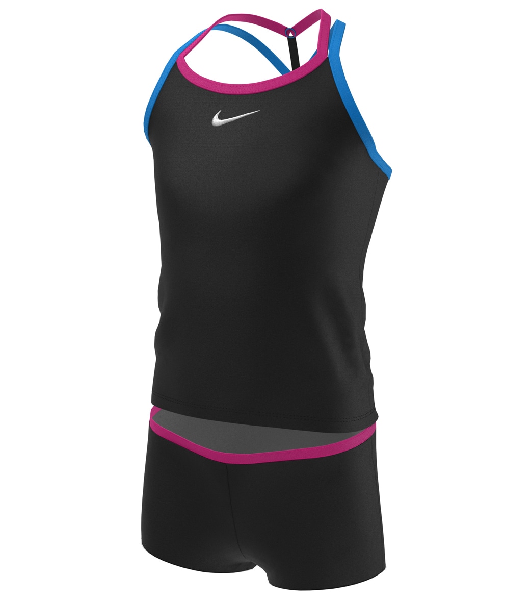 Nike Girls' Essential T-Crossback Two Piece Tankini Set Big Kid - Black Medium Polyester - Swimoutlet.com