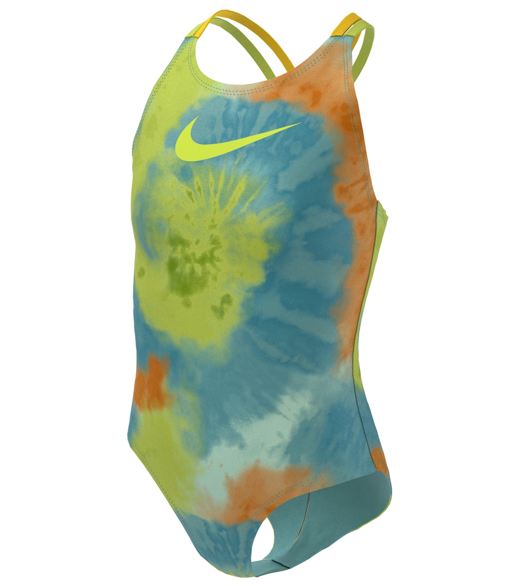 Nike Girls' Tie Dye Spiderback One Piece Swimsuit Big Kid - Washed Teal Large Polyester - Swimoutlet.com
