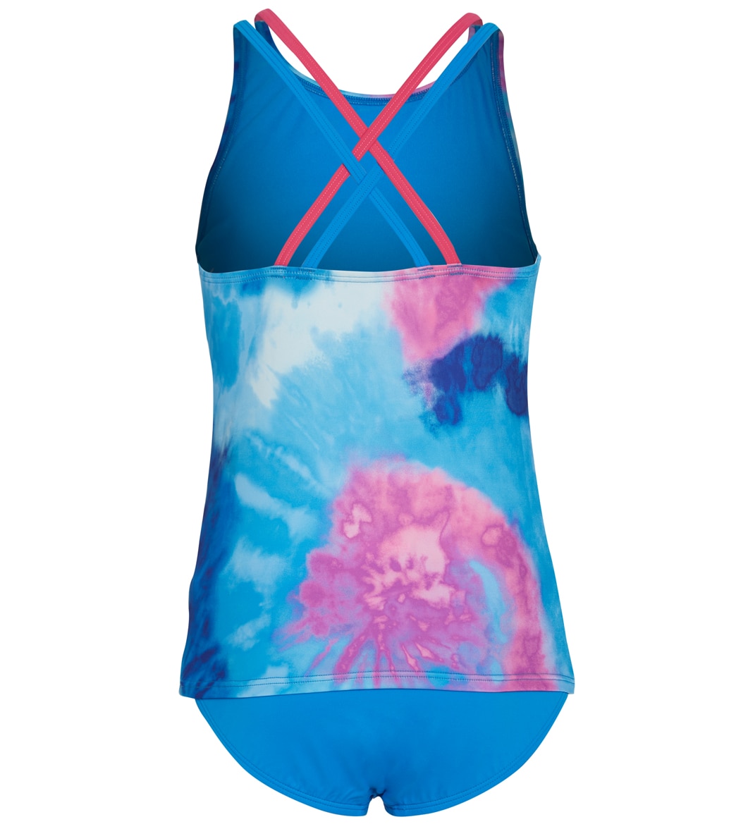 Nike Girls' Tie Dye Spiderback Two Piece Tankini Set Big Kid - Photo Blue Large - Swimoutlet.com