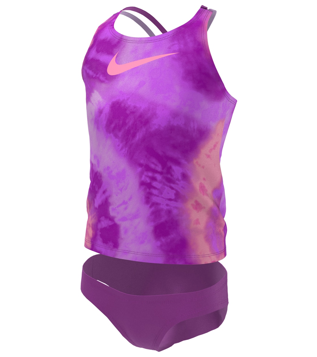 Nike Girls' Tie Dye Spiderback Two Piece Tankini Set Big Kid - Laser Purple Medium - Swimoutlet.com