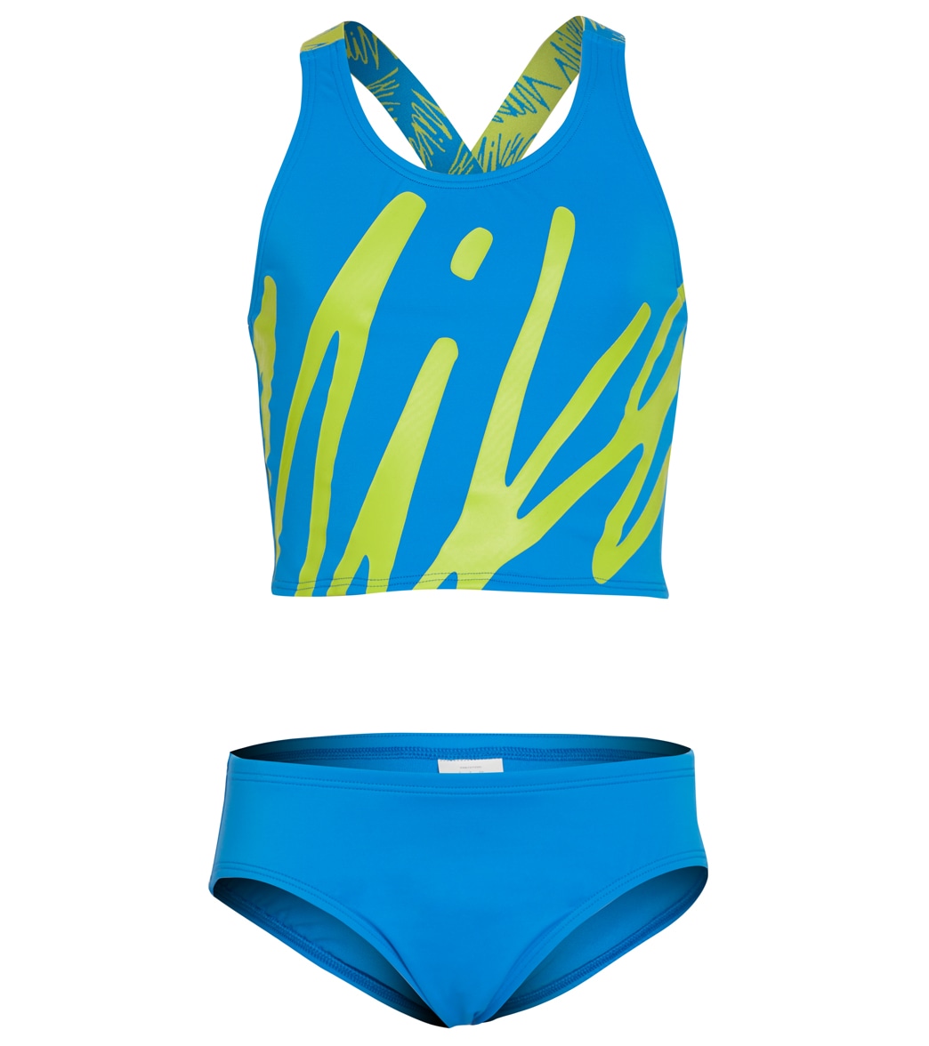 Nike Girls' Script Logo Crossback Two Piece Mid Bikini Set Big Kid - Photo Blue Large - Swimoutlet.com