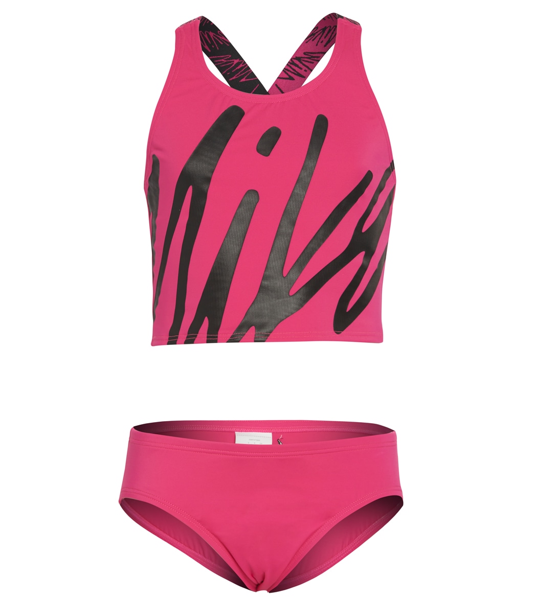 Nike Girls' Script Logo Crossback Two Piece Mid Bikini Set Big Kid - Pink Prime Large - Swimoutlet.com