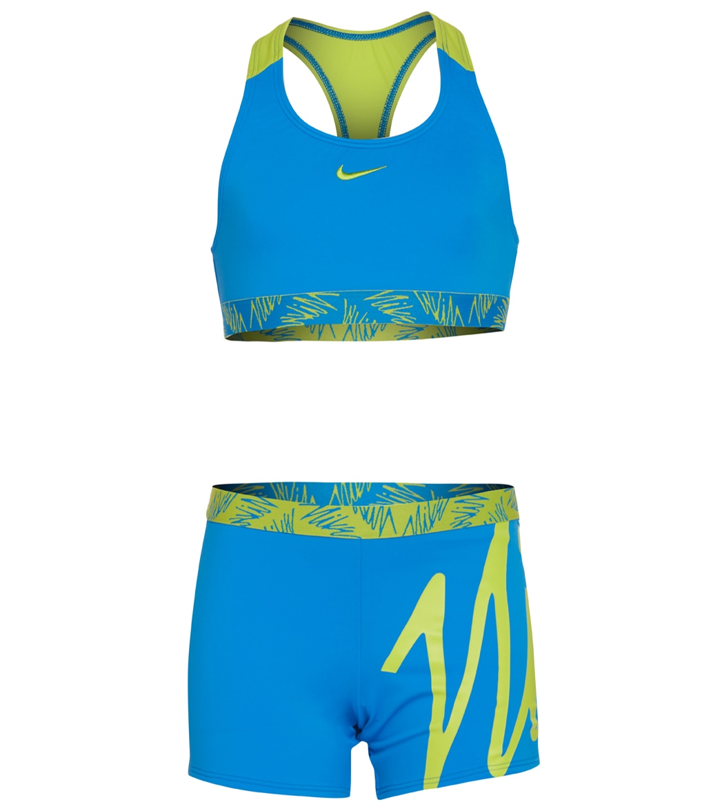 Nike Girls' Script Logo Crossback Sport Two Piece Bikini Set Big Kid - Photo Blue Large - Swimoutlet.com
