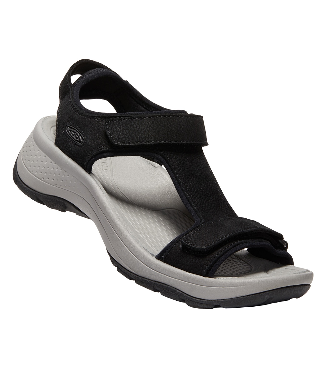 Keen Women's Astoria West T-Strap Leather Sandals - Black 6 - Swimoutlet.com