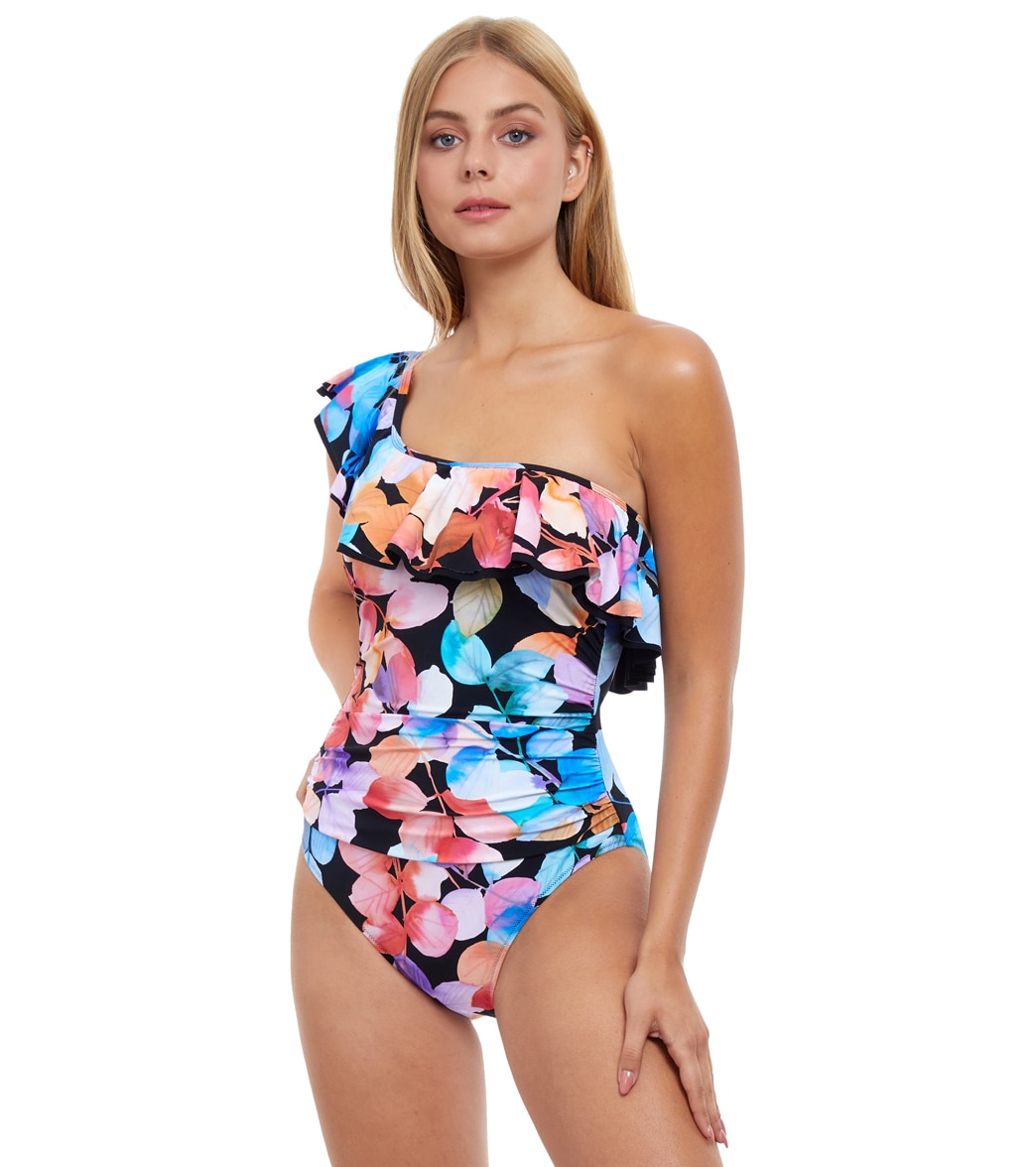 Profile By Gottex Woman's Color Rush One Shoulder Piece Swimsuit - Multi Black 12 - Swimoutlet.com