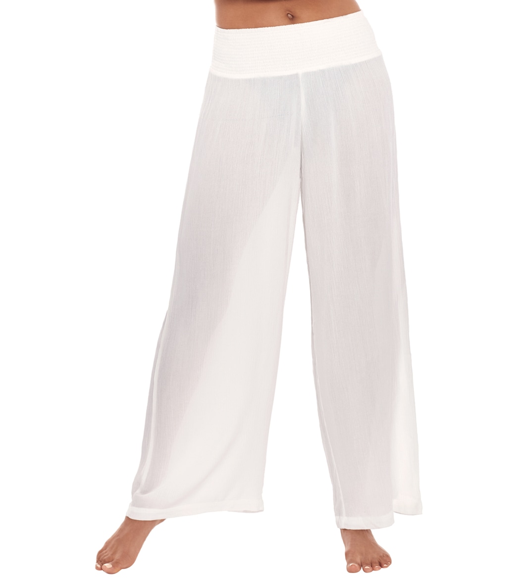 Ralph Lauren Lauren Women's Crinkle Rayon Cover Up Pants - White Large - Swimoutlet.com