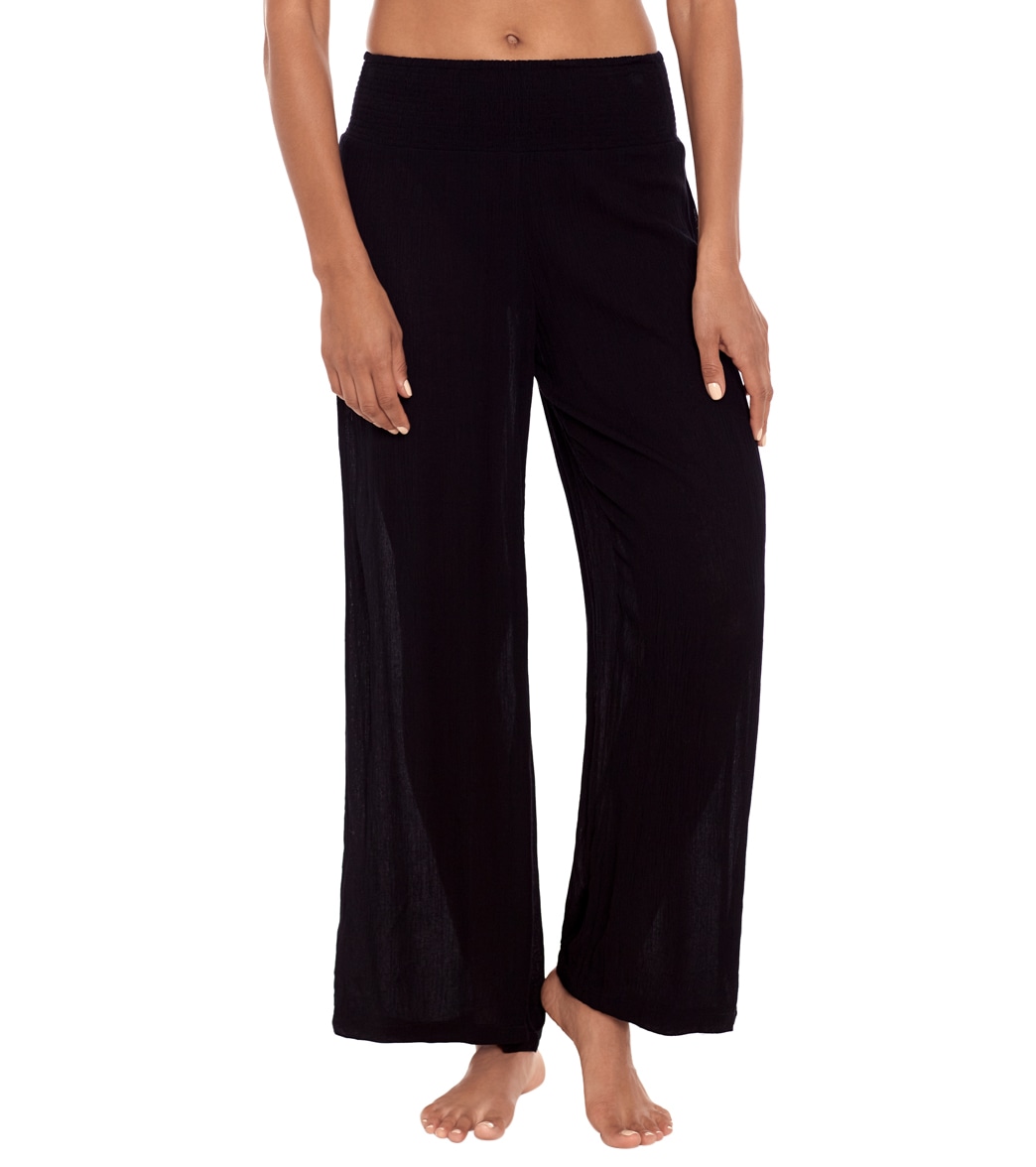 Ralph Lauren Lauren Women's Crinkle Rayon Cover Up Pants - Black Large - Swimoutlet.com