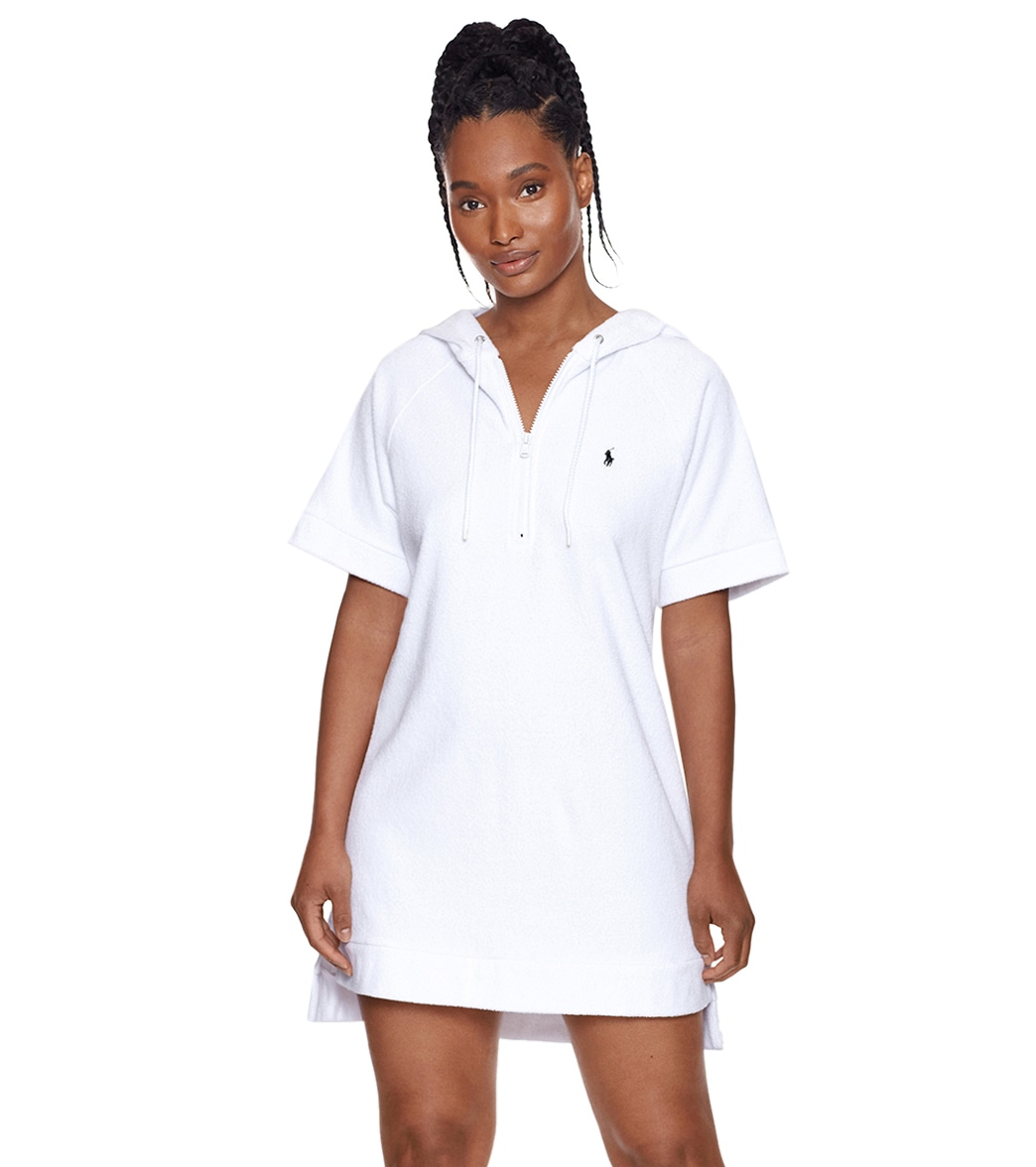 Ralph Lauren Polo Women's Terry Hooded Dress - White Large Cotton/Polyester - Swimoutlet.com