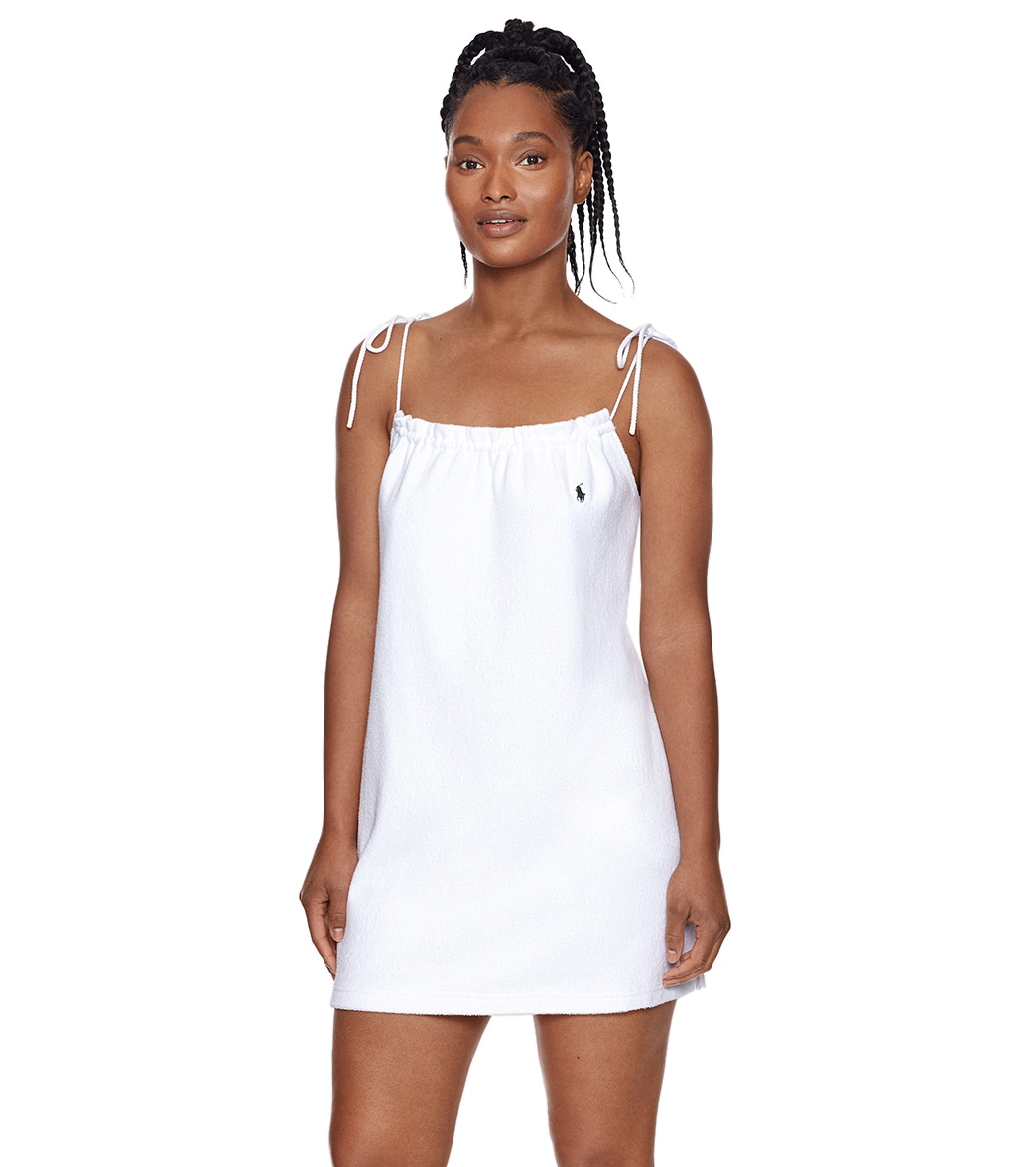 Ralph Lauren Polo Women's Terry Shoulder Tie Dress - White Medium Cotton/Polyester - Swimoutlet.com