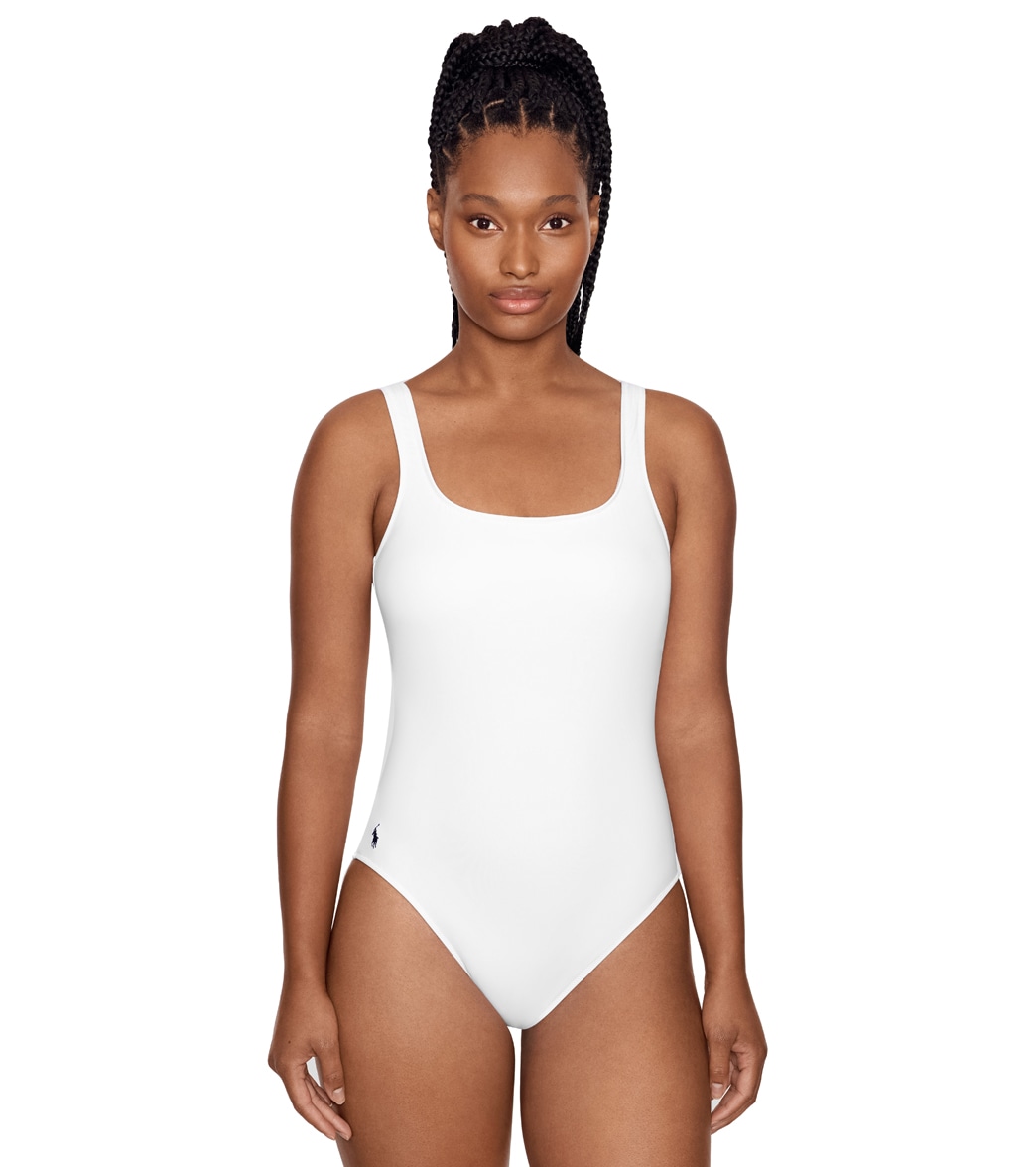 Ralph Lauren Polo Women's Signature Solid Martinique One Piece Swimsuit - White Small - Swimoutlet.com