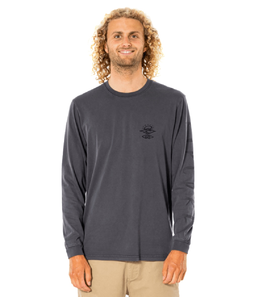 Rip Curl Men's Searchers Sea Lice Long Sleeve Tee Shirt - Washed Black Large Cotton - Swimoutlet.com