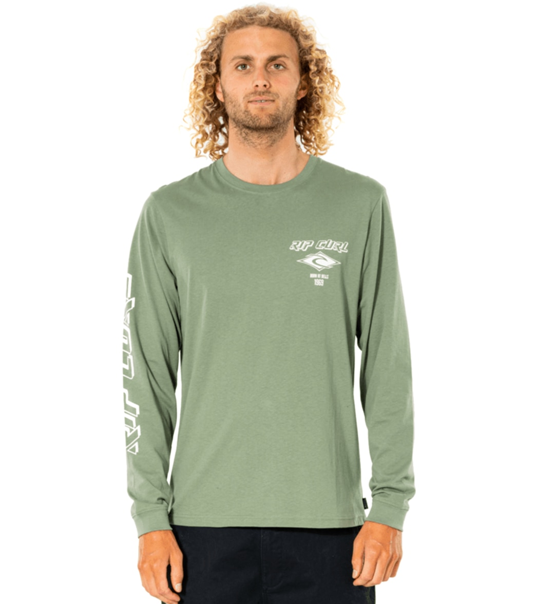 Rip Curl Men's Fade Out Icon Long Sleeve Tee Shirt - Washed Clover Xl Cotton - Swimoutlet.com