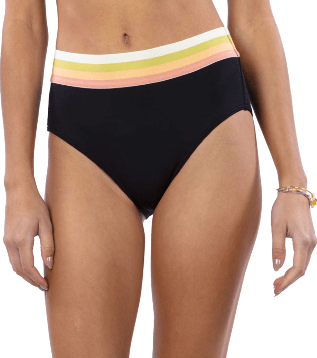 Rip Curl Women's Beach Botanica High Waist Good Bikini Bottom - Black Medium Elastane/Polyamide - Swimoutlet.com